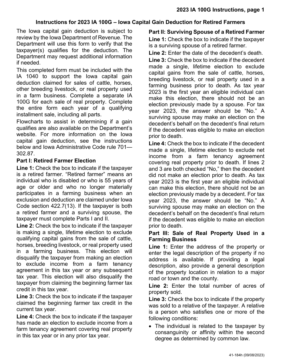 Form IA100G (41-184) Iowa Capital Gain Deduction - Retired Farmers - Iowa, Page 8