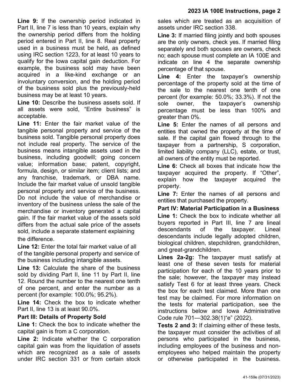 Form IA100E (41-159) Iowa Capital Gain Deduction - Business - Iowa, Page 5