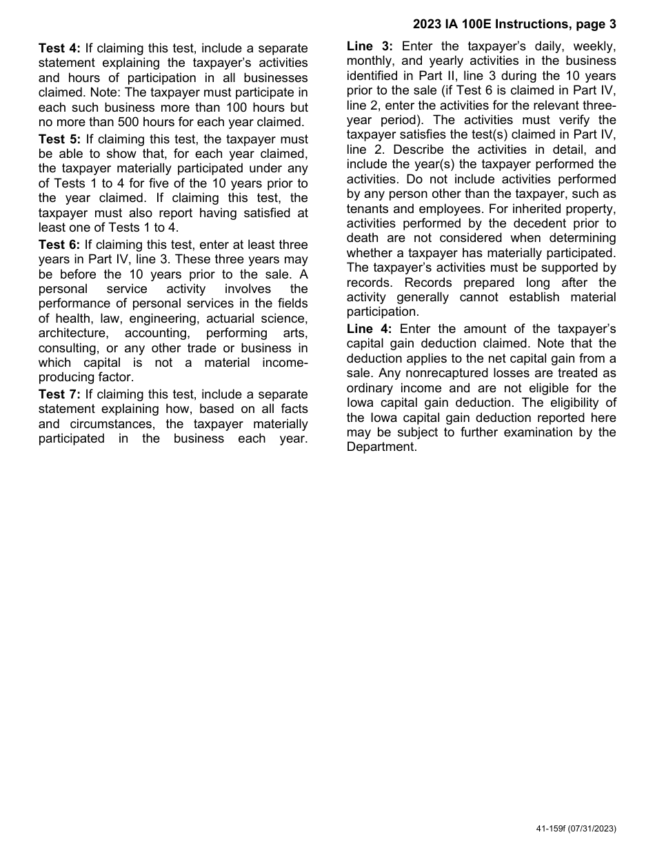Form IA100E (41-159) Iowa Capital Gain Deduction - Business - Iowa, Page 6