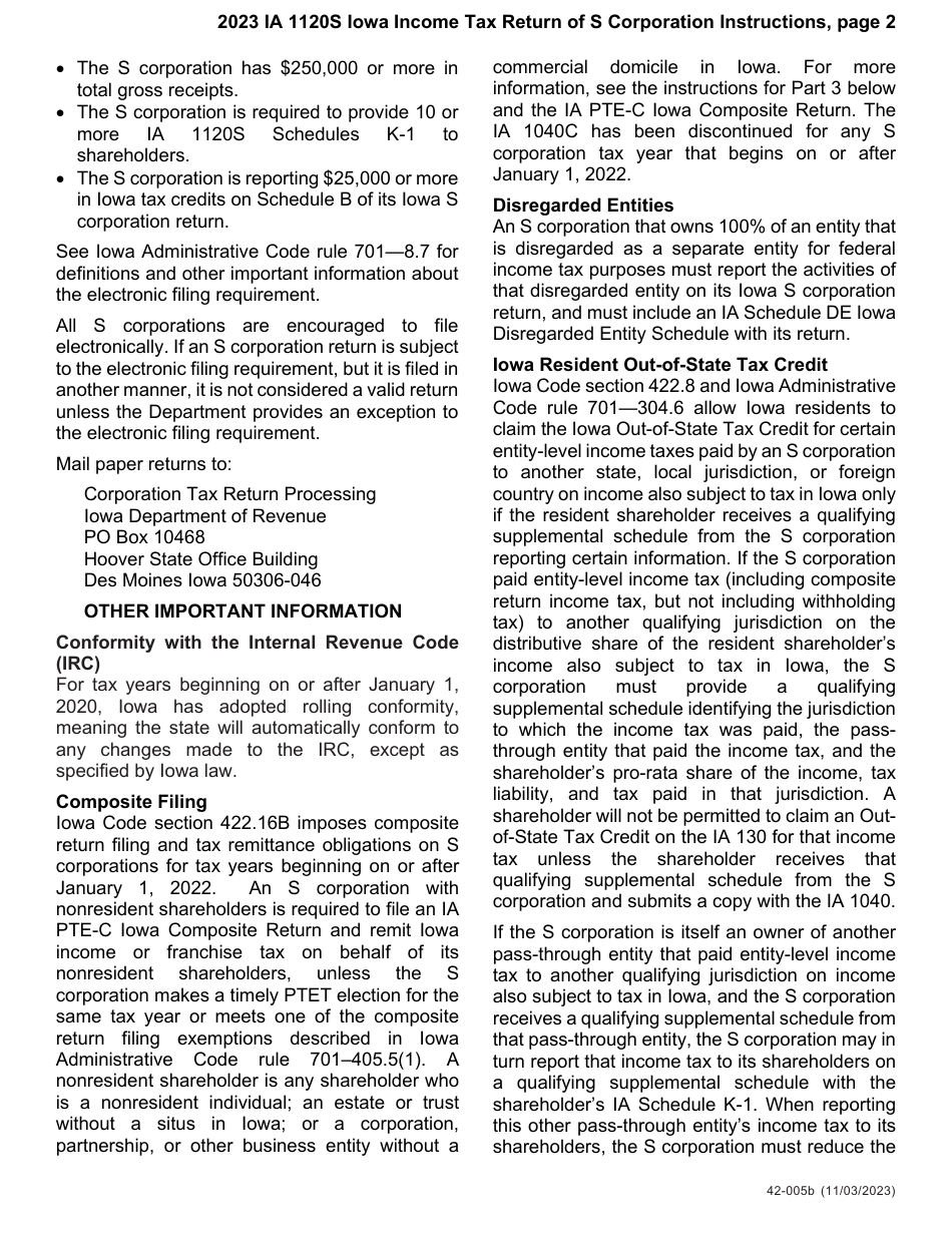 Instructions for Form IA1120S, 42-004 Iowa Income Tax Return for S Corporation - Iowa, Page 2
