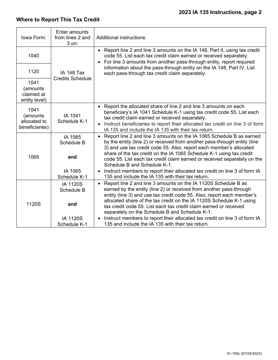 Form IA135 (41-150) Iowa E85 Gasoline Promotion Tax Credit - Iowa, Page 3