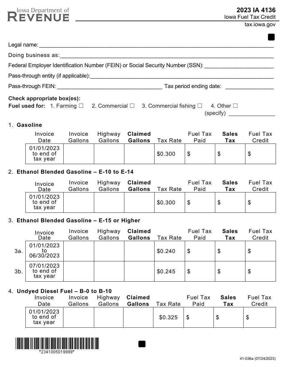 Form IA4136 (41-036) Iowa Fuel Tax Credit - Iowa, Page 1