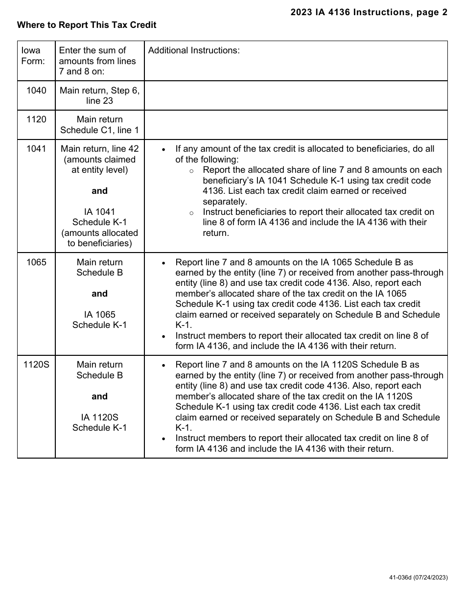 Form IA4136 (41-036) Iowa Fuel Tax Credit - Iowa, Page 4