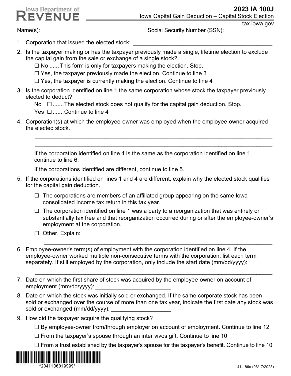 Form Ia100j 41 186 2023 Fill Out Sign Online And Download Fillable Pdf Iowa Templateroller 6717