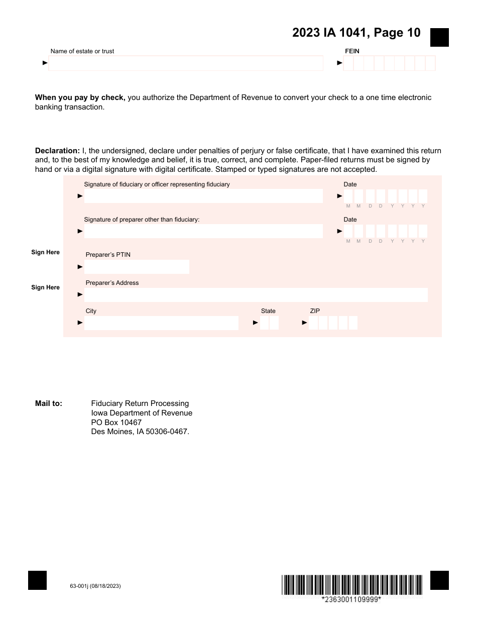 Form IA1041 (63-001) Iowa Fiduciary Return - Iowa, Page 10