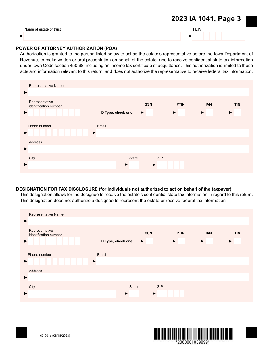 Form IA1041 (63-001) Iowa Fiduciary Return - Iowa, Page 3