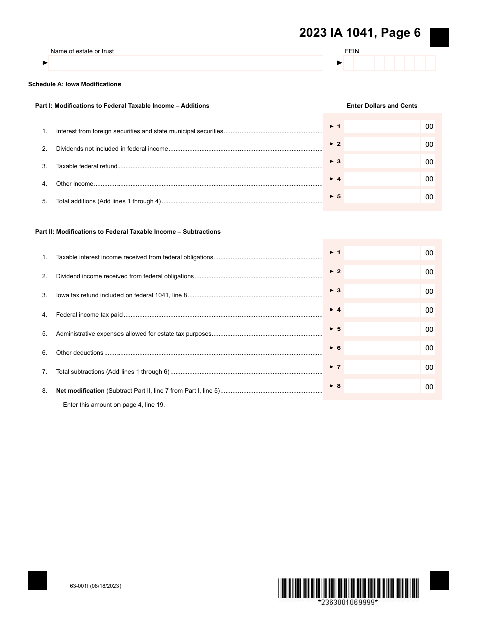 Form IA1041 (63-001) Iowa Fiduciary Return - Iowa, Page 6