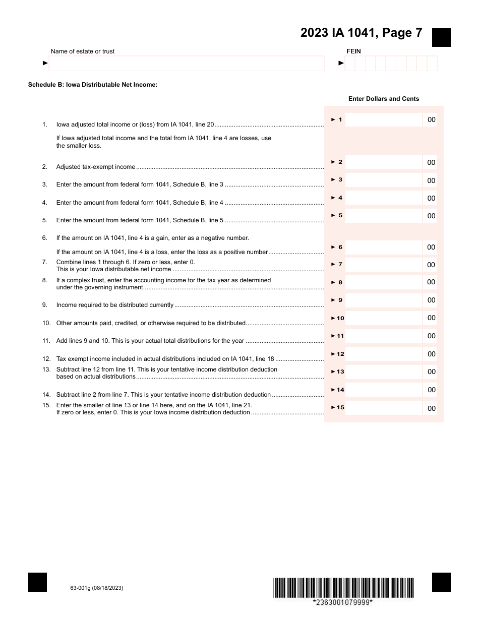 Form IA1041 (63-001) Iowa Fiduciary Return - Iowa, Page 7