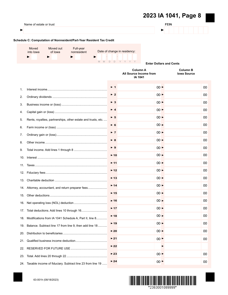 Form IA1041 (63-001) Iowa Fiduciary Return - Iowa, Page 8