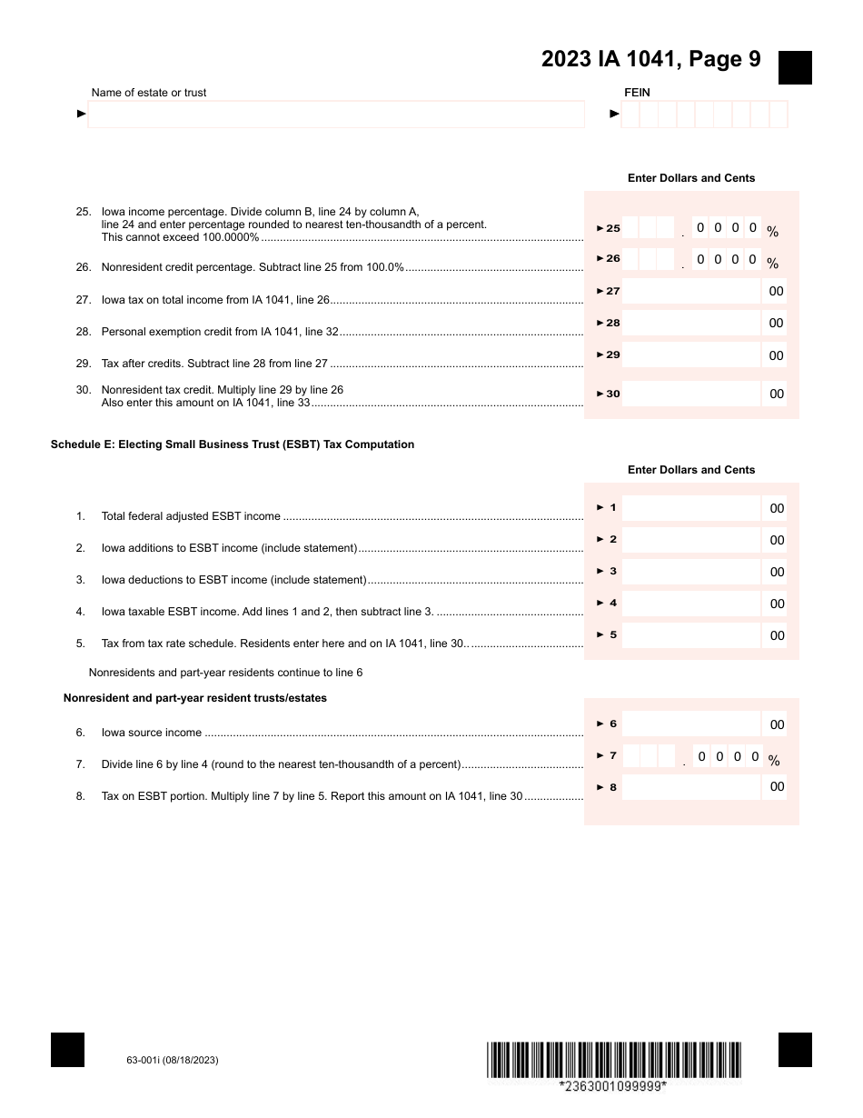 Form IA1041 (63-001) Iowa Fiduciary Return - Iowa, Page 9