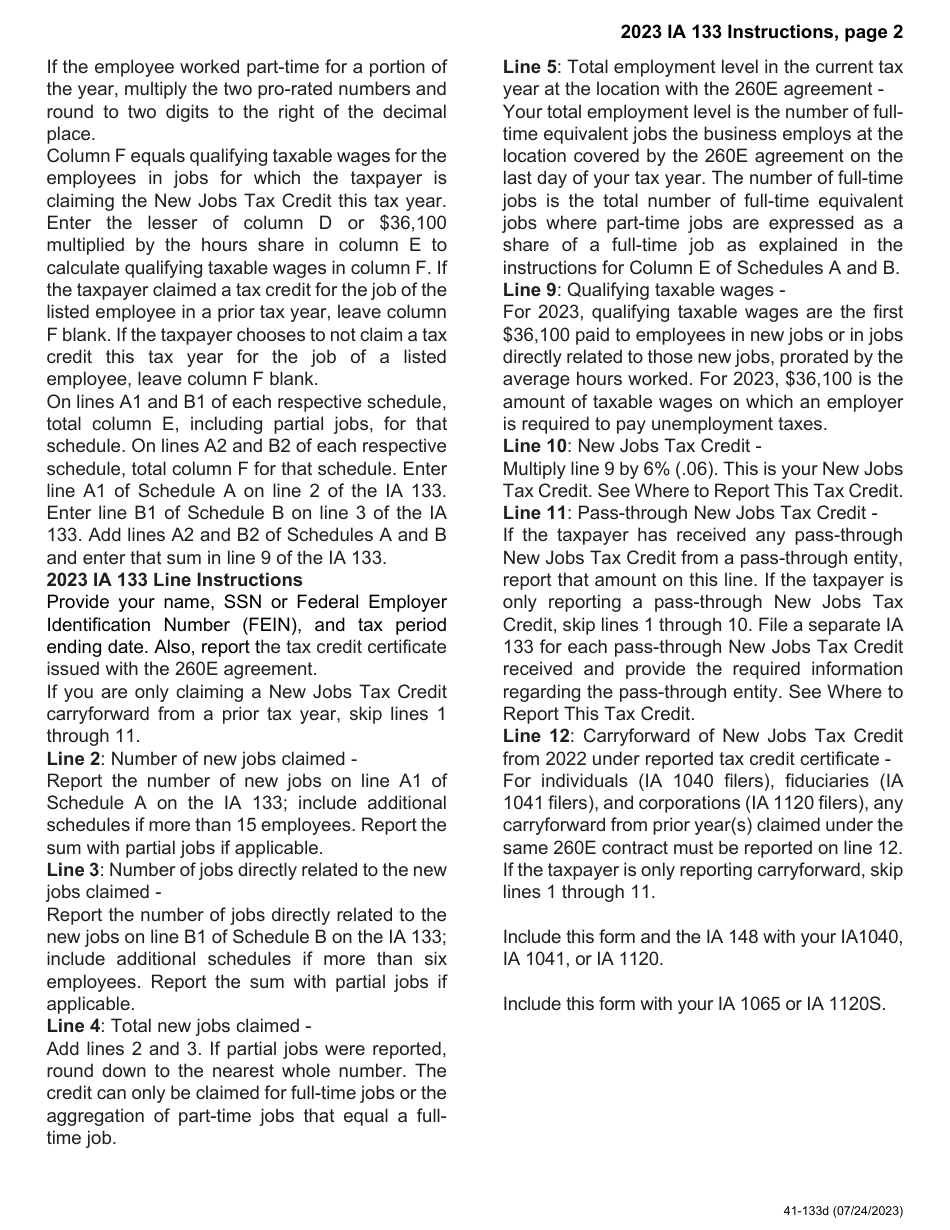 Form IA133 (41-133) Iowa New Jobs Tax Credit - Iowa, Page 4
