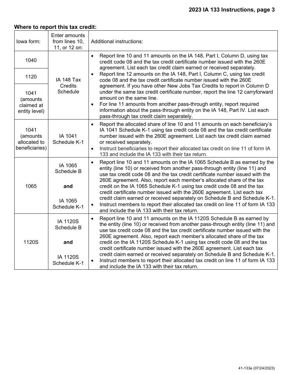 Form IA133 (41-133) Iowa New Jobs Tax Credit - Iowa, Page 5