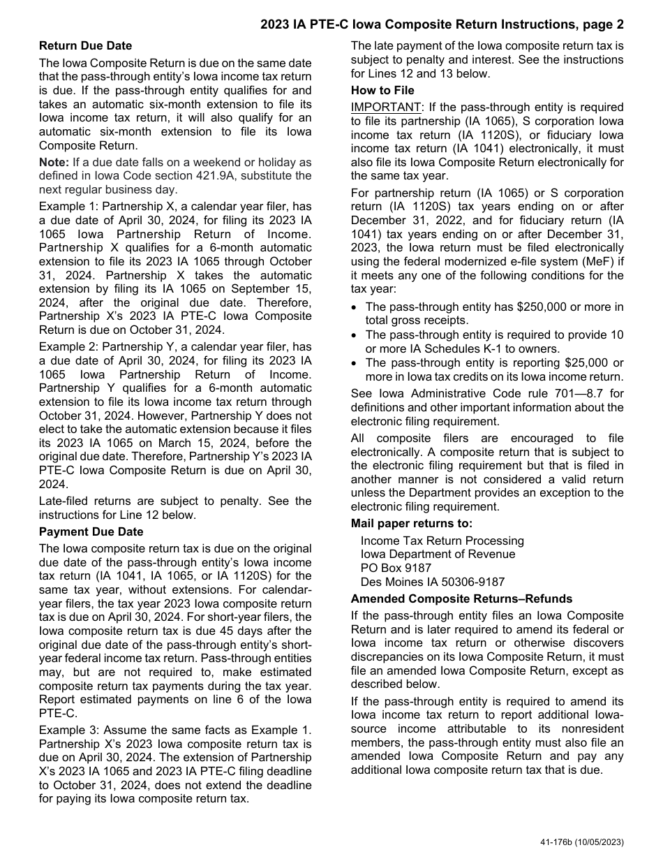Instructions for Form IA PTE-C, 41-174 Iowa Composite Return - Iowa, Page 2