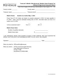 Document preview: Form 54-139 Treasurer's Mobile/Manufactured/Modular Home Property Tax Affidavit (Original and Amended Claims) - Iowa, 2024