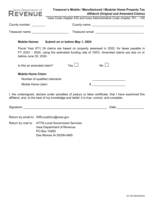 Form 54-139 2024 Printable Pdf