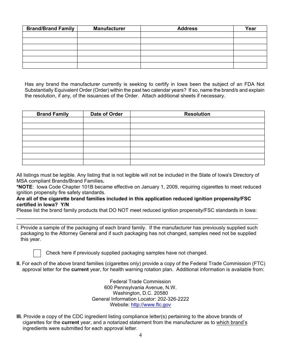 Non-participating Manufacturer Certification Form - Iowa, Page 4