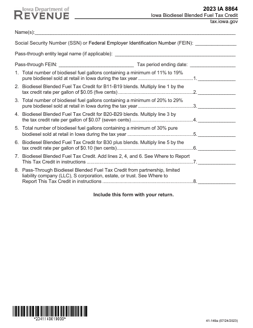Form IA8864 (41-149)  Printable Pdf