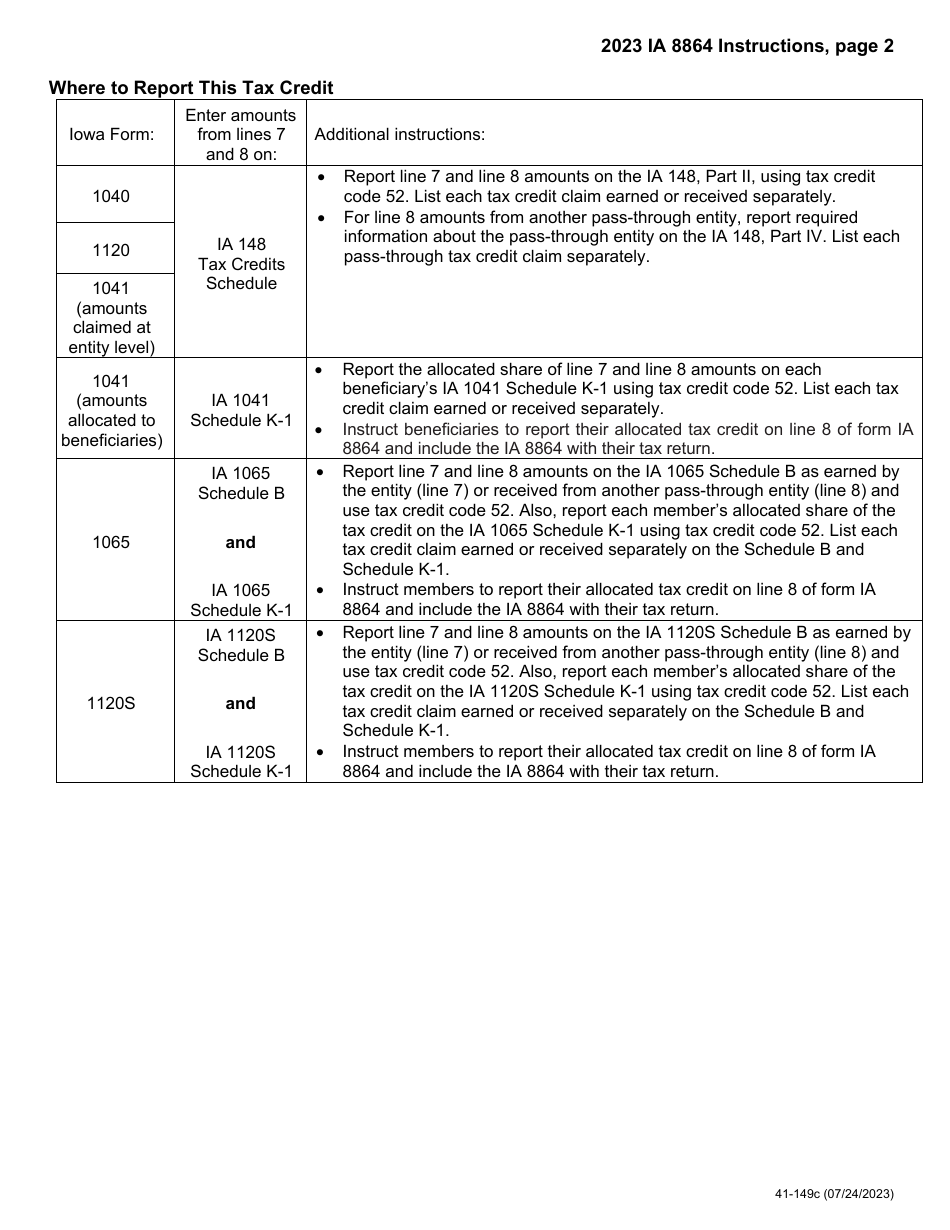 Form IA8864 (41-149) Iowa Biodiesel Blended Fuel Tax Credit - Iowa, Page 3