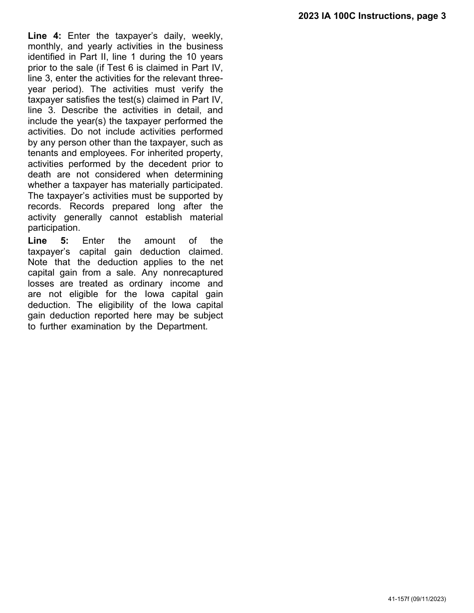 Form IA100C (41-157) Iowa Capital Gain Deduction - Real Property Used in a Non-farm Business - Iowa, Page 6