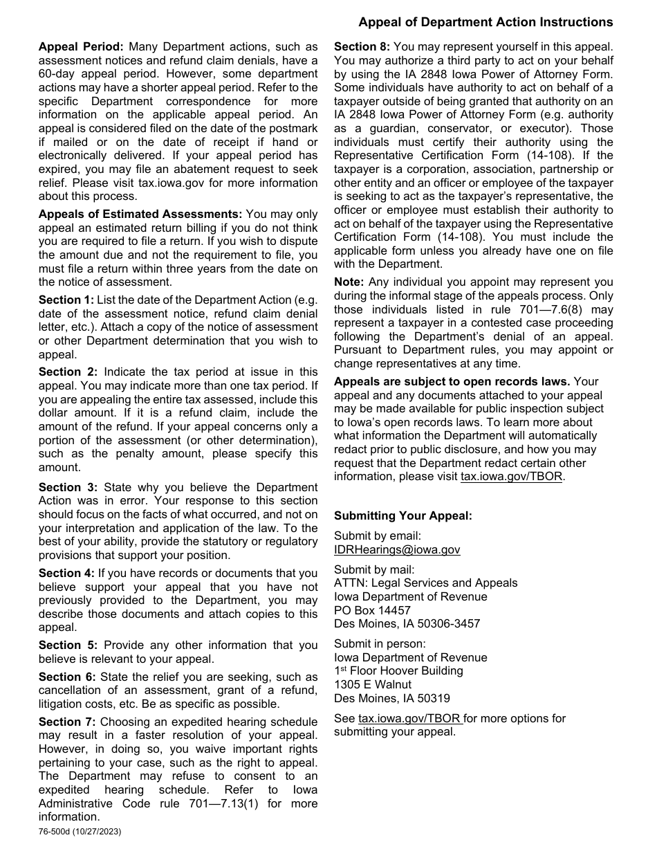 Form 76-500 Appeal of Department Action - Iowa, Page 4