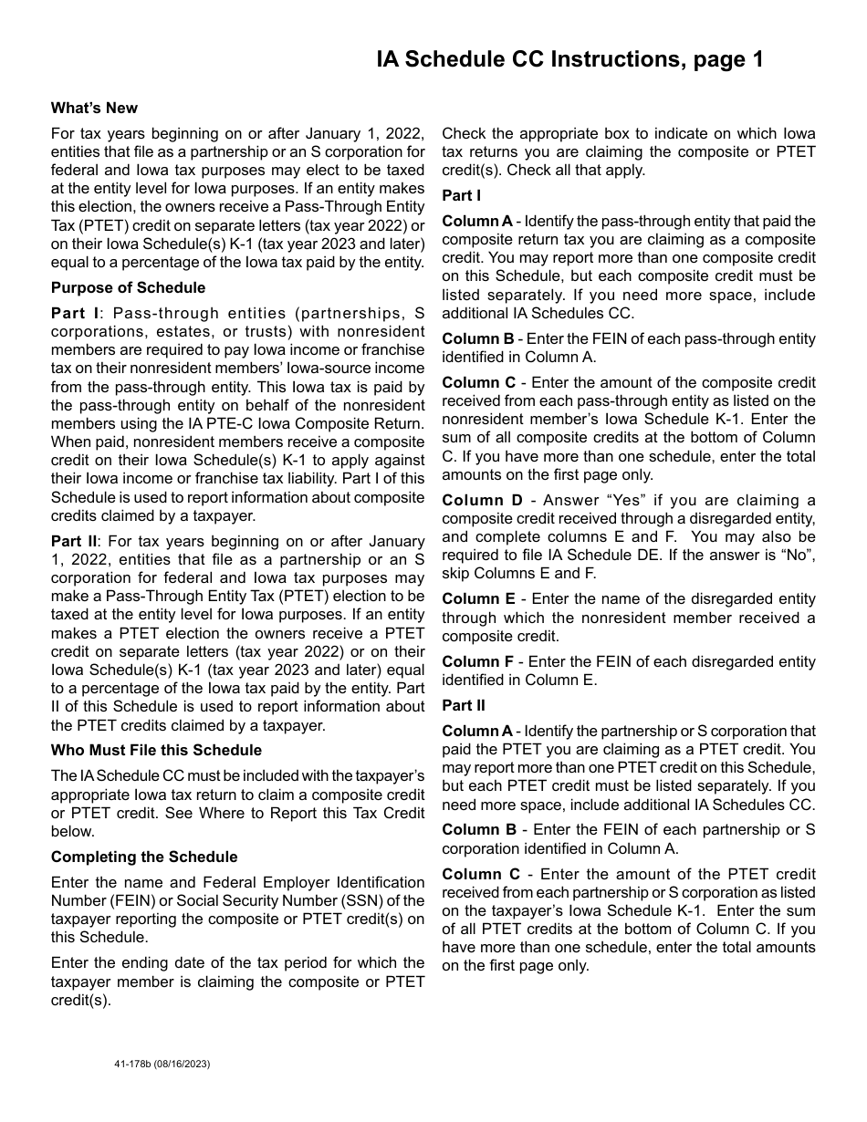 Form 41-178 Schedule CC Iowa Composite and Ptet Credits Schedule - Iowa, Page 2