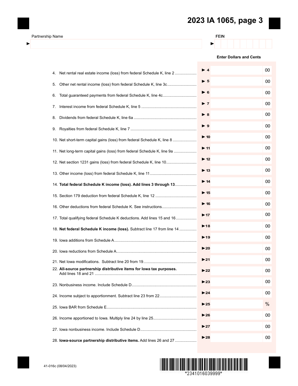 Form IA1065 (41-016) Iowa Partnership Return of Income - Iowa, Page 3