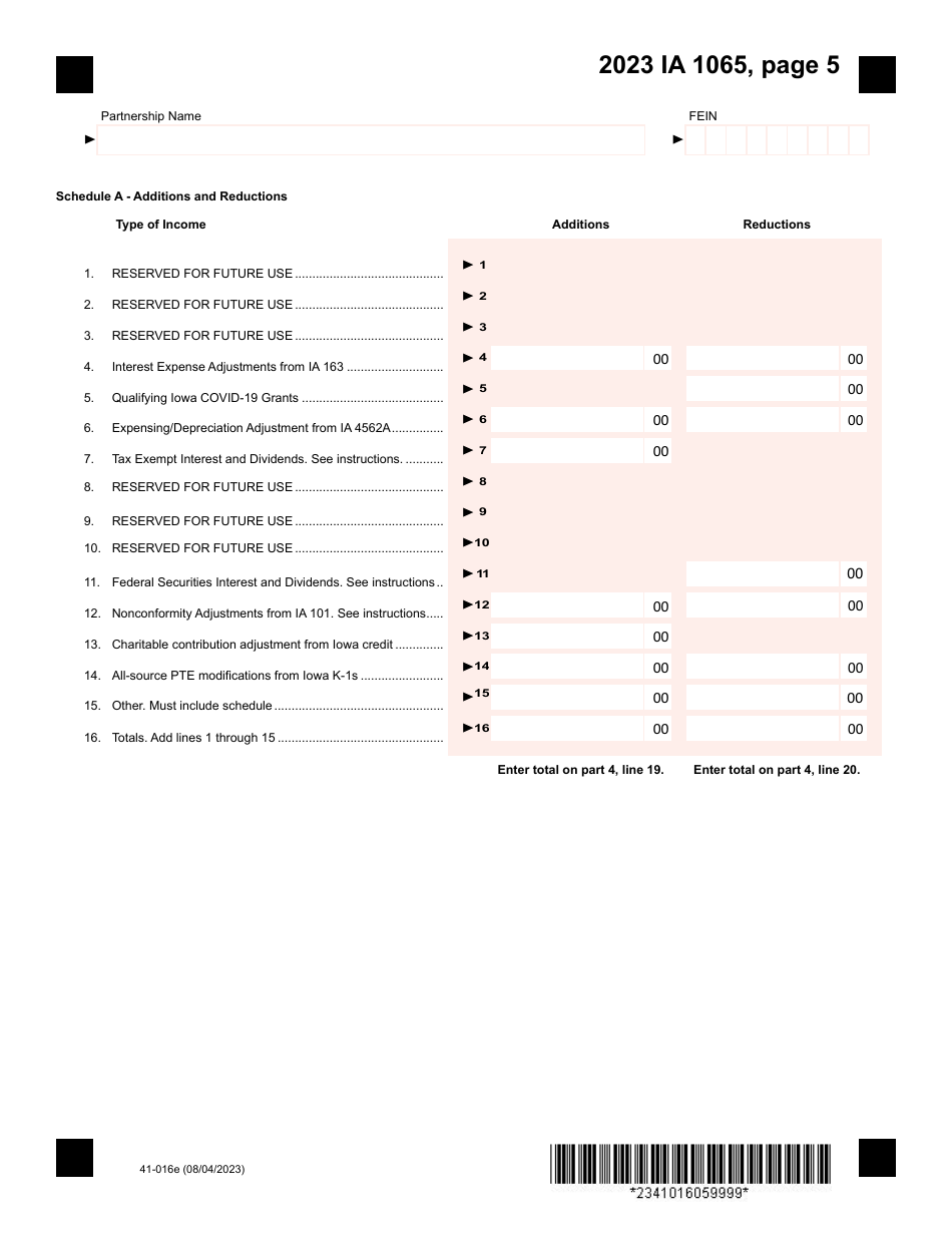 Form IA1065 (41-016) Iowa Partnership Return of Income - Iowa, Page 5