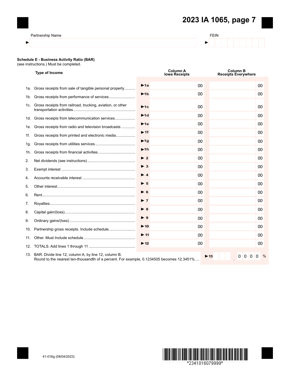 Form IA1065 (41-016) Iowa Partnership Return of Income - Iowa, Page 7