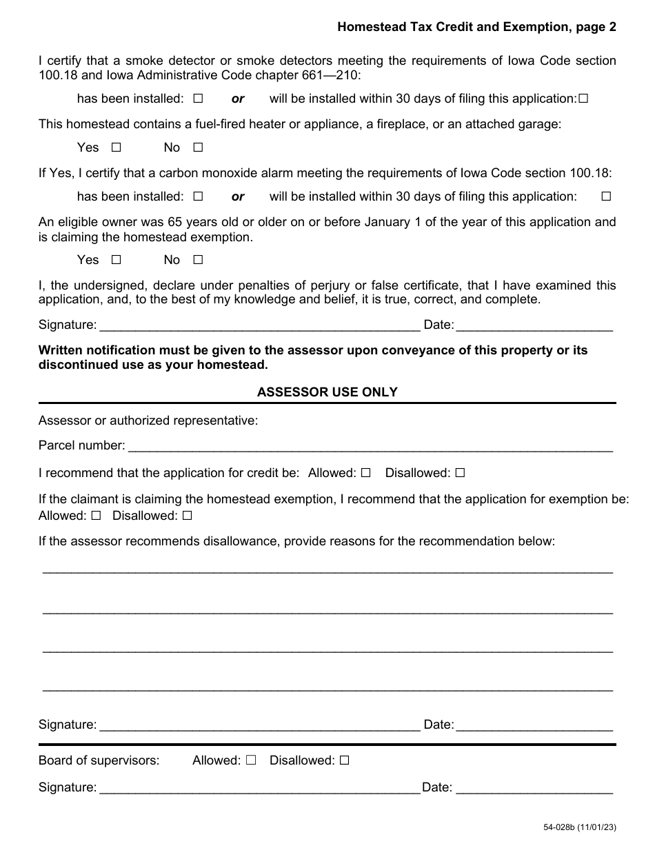 Form 54 028 Download Fillable Pdf Or Fill Online Homestead Tax Credit And Exemption Iowa 9882