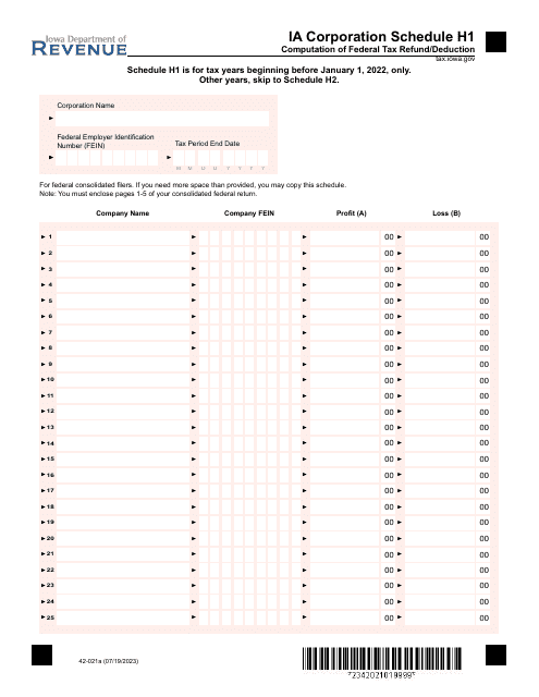 Form 42-021 Schedule H1, H2, H3 - Iowa