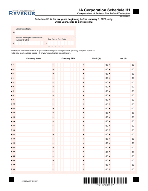 Form 42-021 Schedule H1, H2, H3  Printable Pdf