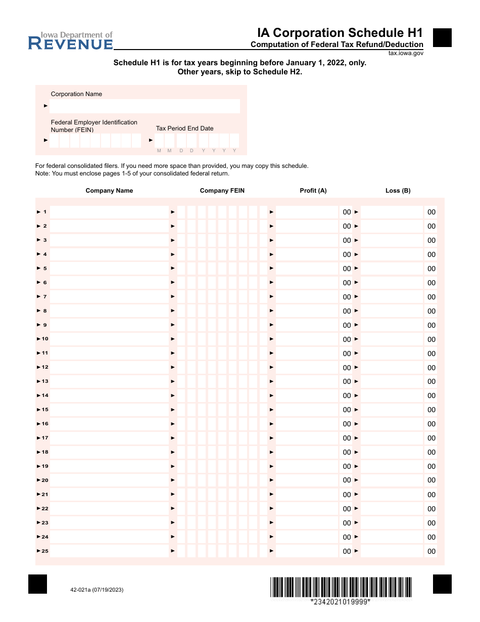 Form 42-021 Schedule H1, H2, H3 - Iowa, Page 1