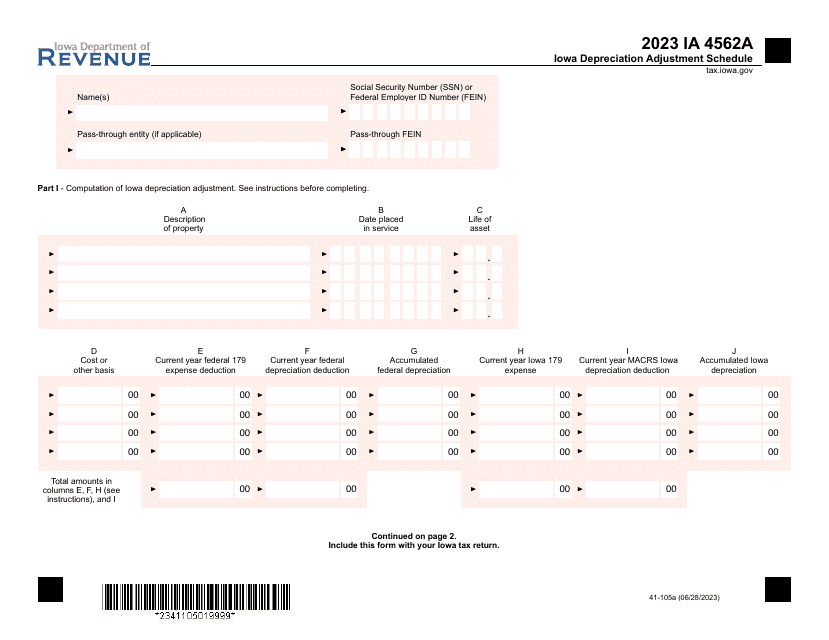 Form IA4562A (41-105) 2023 Printable Pdf