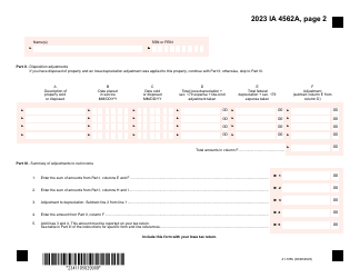 Form IA4562A (41-105) Iowa Depreciation Adjustment Schedule - Iowa, Page 2
