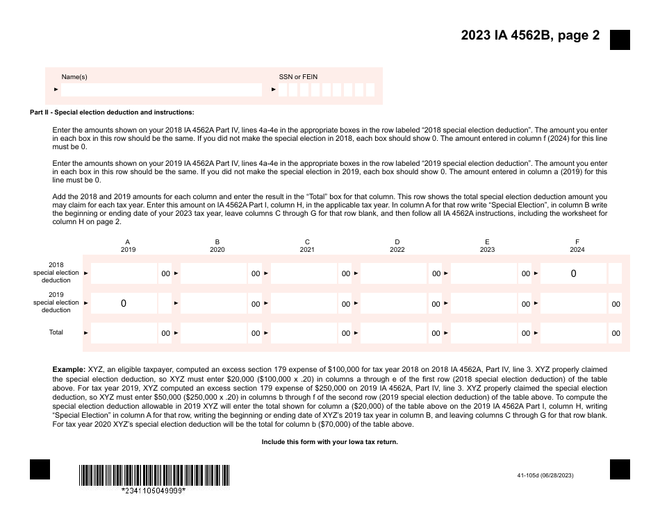 Form IA4562A (41-105) Iowa Depreciation Adjustment Schedule - Iowa, Page 4