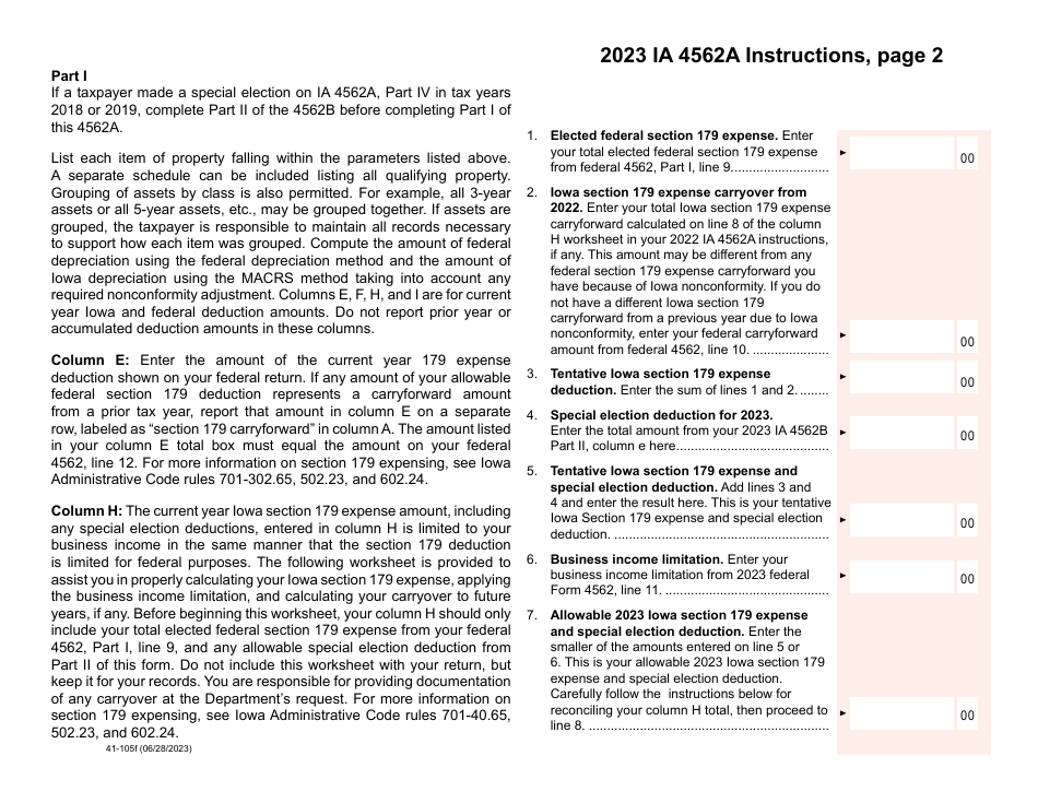 Form IA4562A (41-105) Iowa Depreciation Adjustment Schedule - Iowa, Page 6