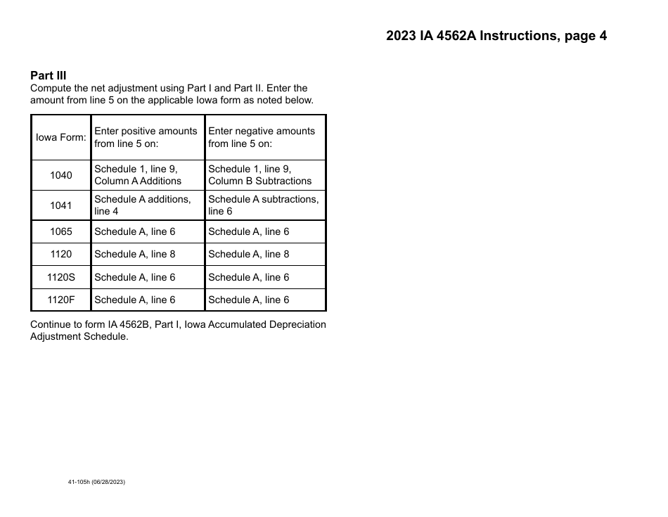 Form IA4562A (41-105) Iowa Depreciation Adjustment Schedule - Iowa, Page 8
