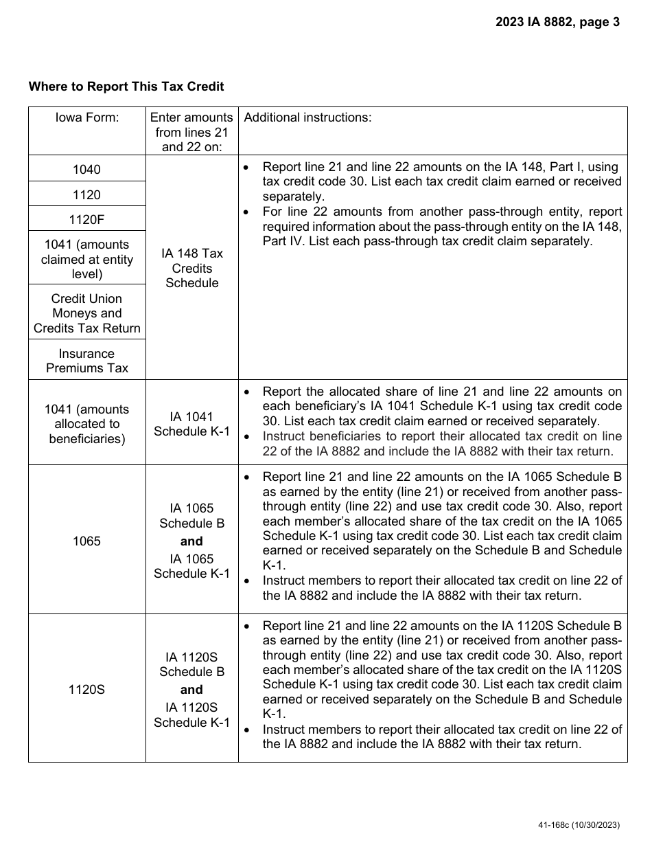 Form IA8882 (41-168) Iowa Employer Child Care Tax Credit - Iowa, Page 3