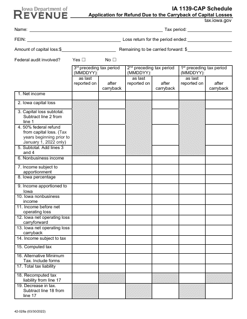 Form IA1139-CAP (42-028)  Printable Pdf