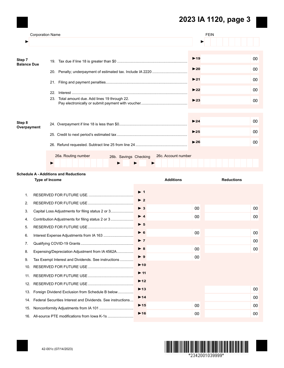 Form IA1120 (42-001) Iowa Corporation Income Tax Return - Iowa, Page 3