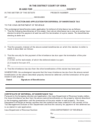 Document preview: Form 60-038 Election and Application for Deferral of Inheritance Tax - Iowa