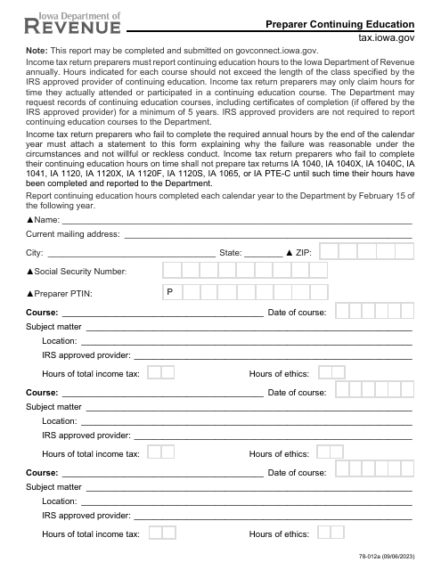 Form 78-012  Printable Pdf