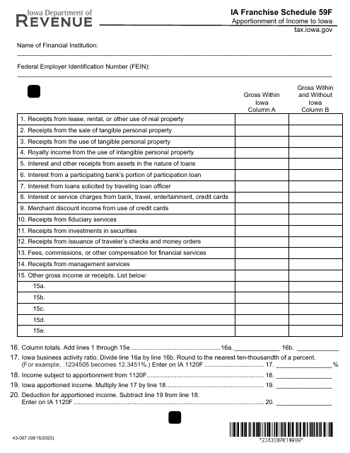 Form 43-007 Schedule 59F  Printable Pdf