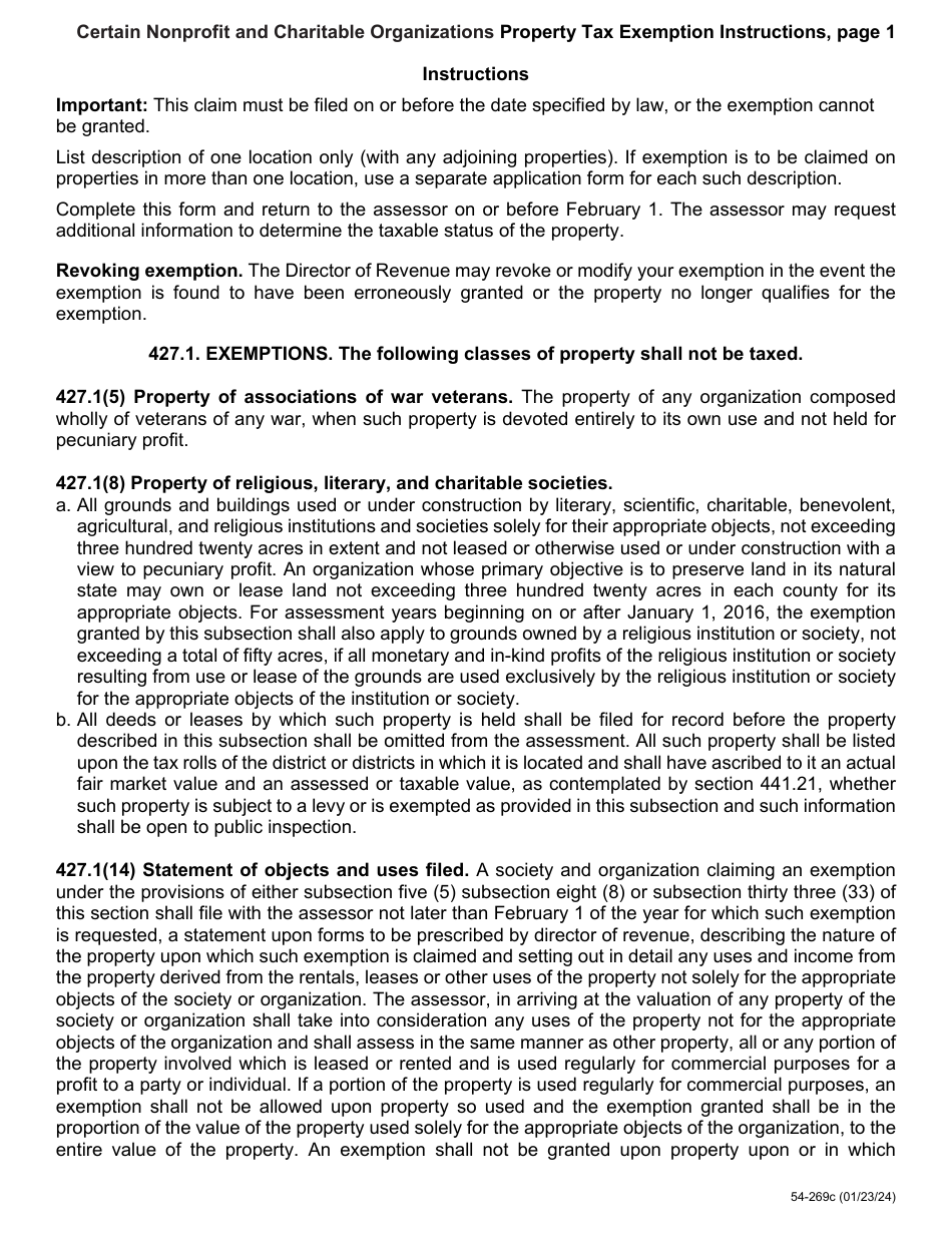 Form 54-269 Certain Nonprofit and Charitable Organizations Property Tax Exemption - Iowa, Page 3