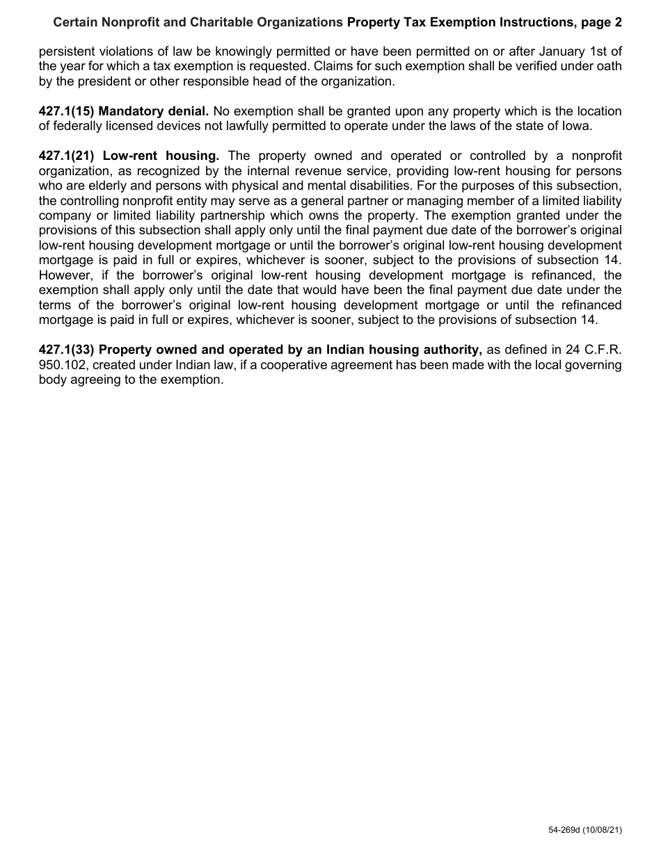 Form 54-269 Certain Nonprofit and Charitable Organizations Property Tax Exemption - Iowa, Page 4