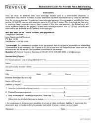 Document preview: Form 44-017 Nonresident Claim for Release From Withholding - Iowa