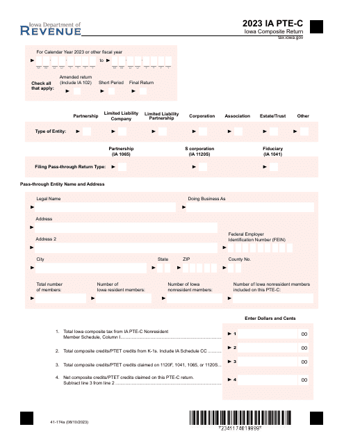 Form IA PTE-C (41-174) 2023 Printable Pdf