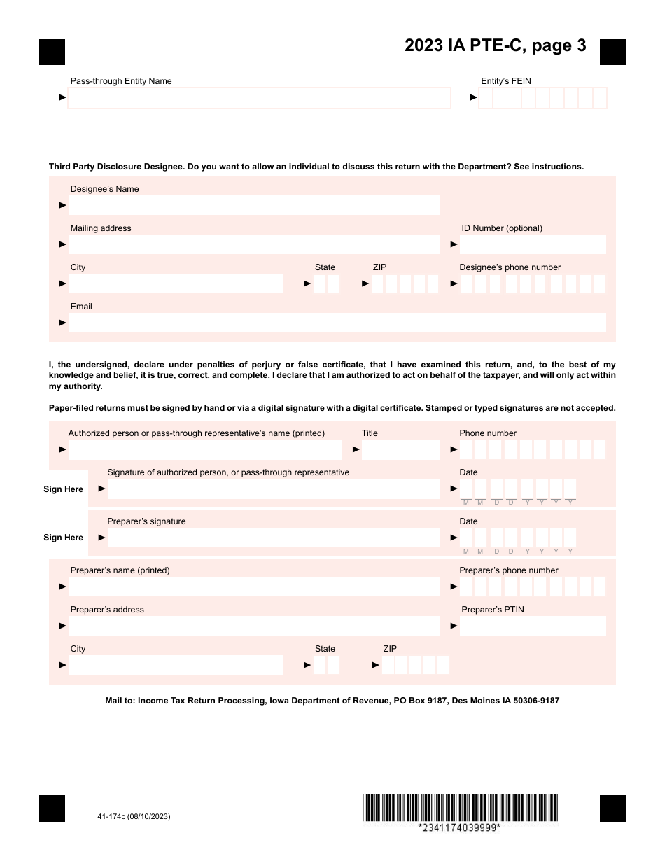 Form IA PTE-C (41-174) Iowa Composite Return - Iowa, Page 3