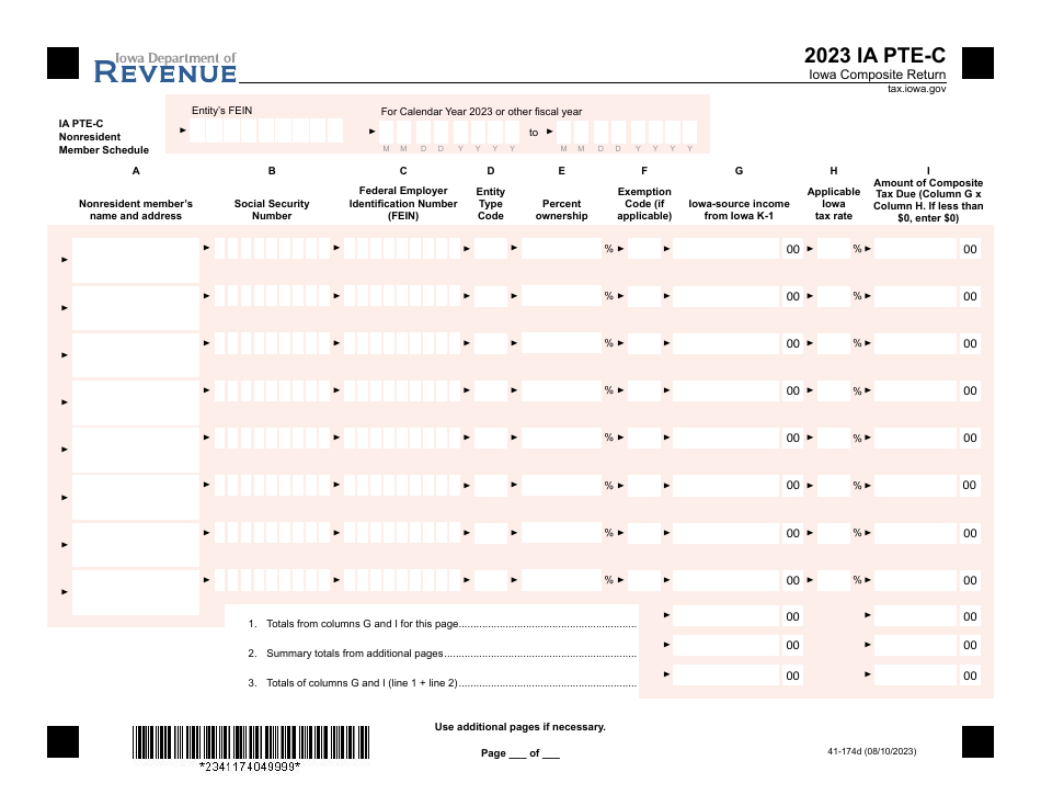 Form IA PTE-C (41-174) Iowa Composite Return - Iowa, Page 4