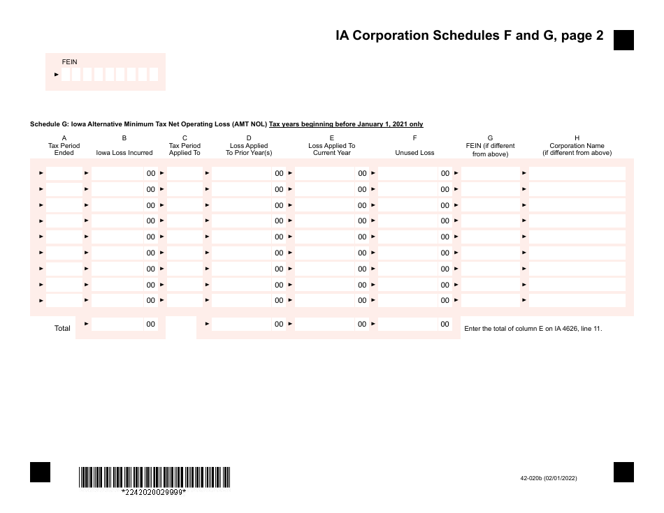 Form 42-020 Schedule F, G - Iowa, Page 2